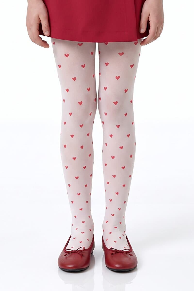 Beyaz Pretty Red Little Heart Külotlu Çorap