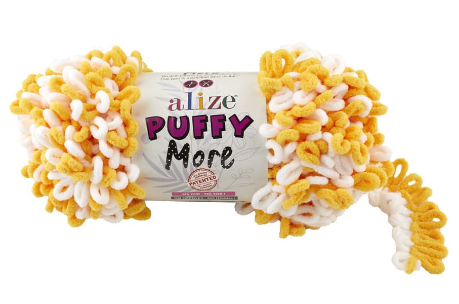 Alize Puffy More 6282 Sarı-beyaz Elle Örülen Örgü İpi