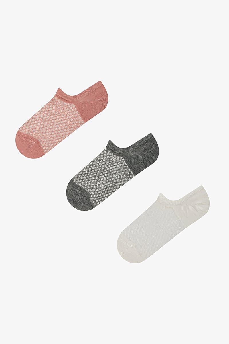 3 Çift Burun Dikişsiz Kendinden Desenli Sneaker Çorap