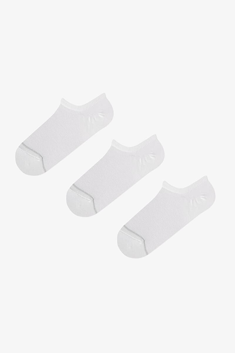 Beyaz Basic Mesh Pamuklu Simli 3 Çift Sneaker Çorap
