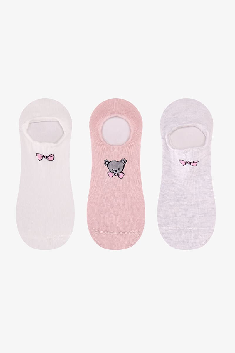 Beyaz Gri Pembe Tiny Bear 3 Çift Sneaker Çorap