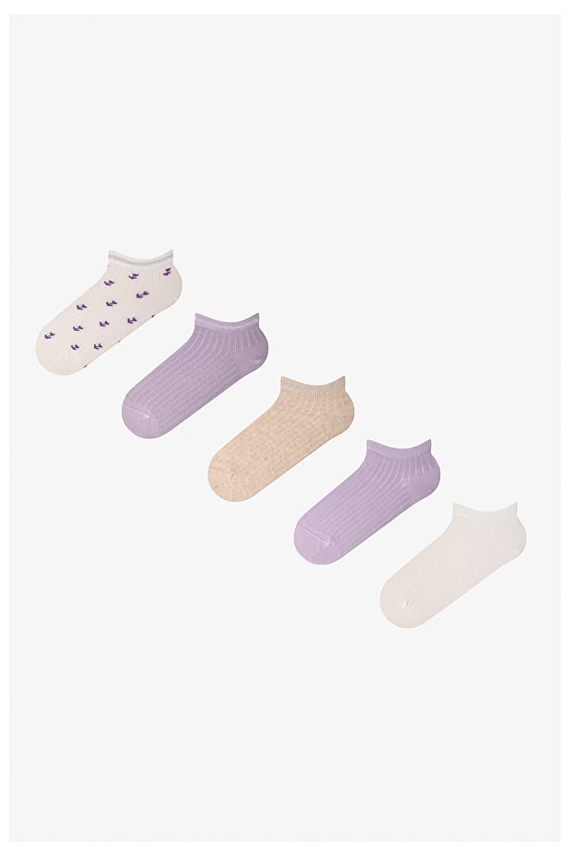 Bordo Duman Mini Pattern Çıtır Çiçek Desenli 5 Çift Patik Çorap