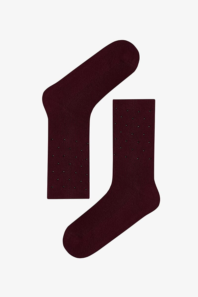 Bordo Mini Stone Soket Çorap