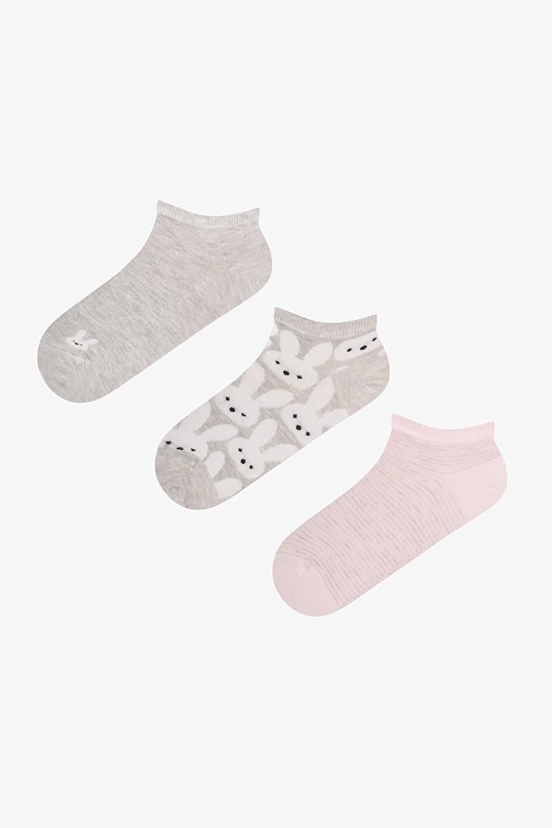 Gül Beyaz Sweet Rabbit 3 Çift Patik Çorap