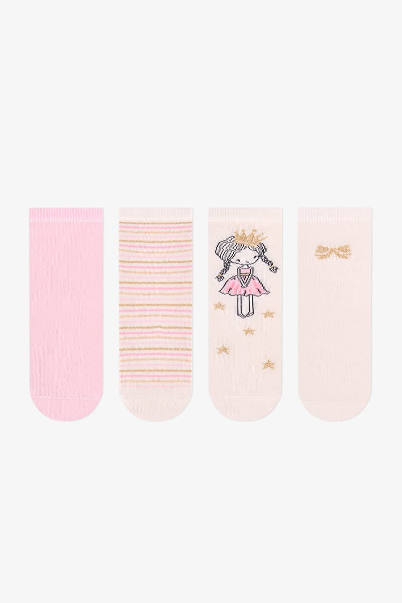 Kız Çocuk Pembe Sparkle Princess Prenses Desenli Pamuklu 4 Çift Soket Çorap