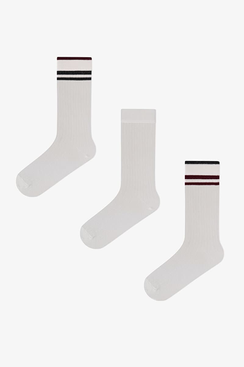 Marsmelov Retro Lines Çizgili Pamuklu 3 Çift Soket Çorap