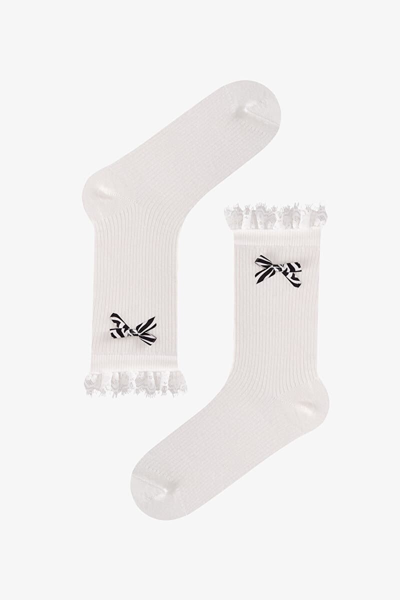 Marsmelov Zebra Bowtie Pamuklu Soket Çorap