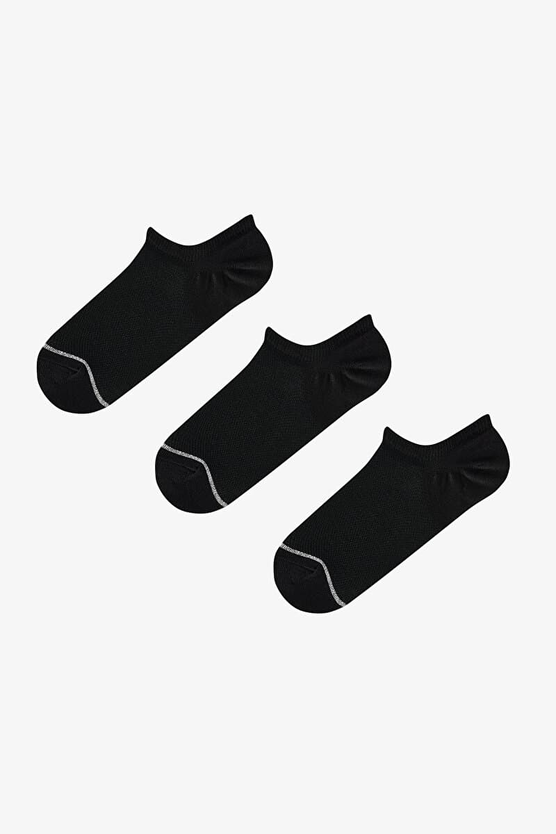 Siyah Basic Mesh Pamuklu Simli 3 Çift Sneaker Çorap