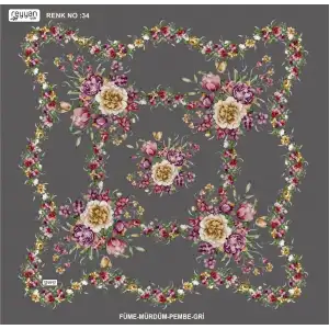 Reyyan İpek 100 cm Desenli Oyalık Yazma Ryyn 463-16