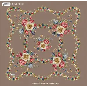 Reyyan İpek 100 cm Desenli Oyalık Yazma Ryyn 463-17
