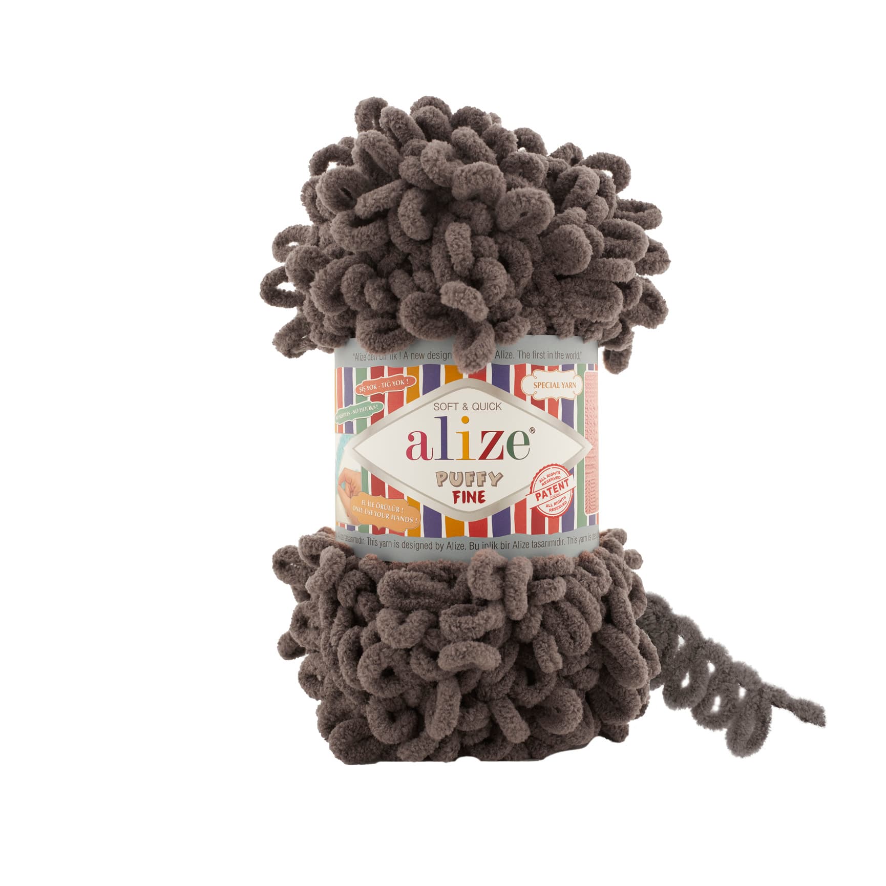 Alize Puffy Fine 305 Koyu Gri Elle Örülen Örgü İpi