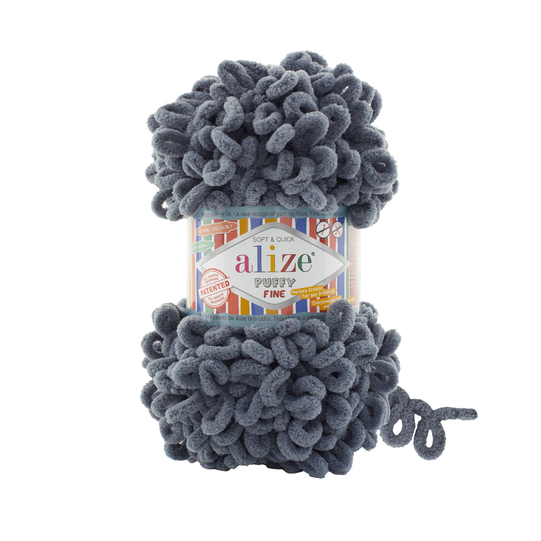 Alize Puffy Fine 87 Koyu Gri Elle Örülen Örgü İpi