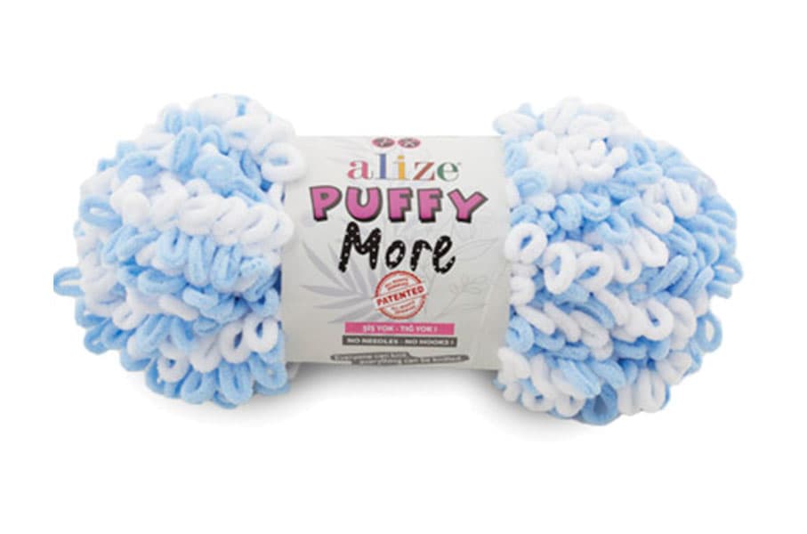 Alize Puffy More 6266 Mavi-beyaz Elle Örülen Örgü İpi